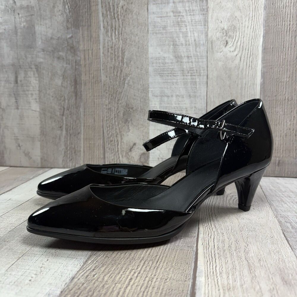 Ecco Shape 45 Pointy Sleek Womens Size 5 Slingback Pump Heel Leather Shoes Black
